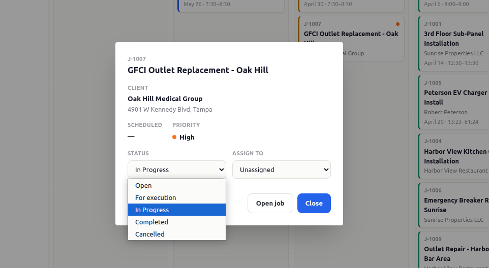 Job quick-view modal